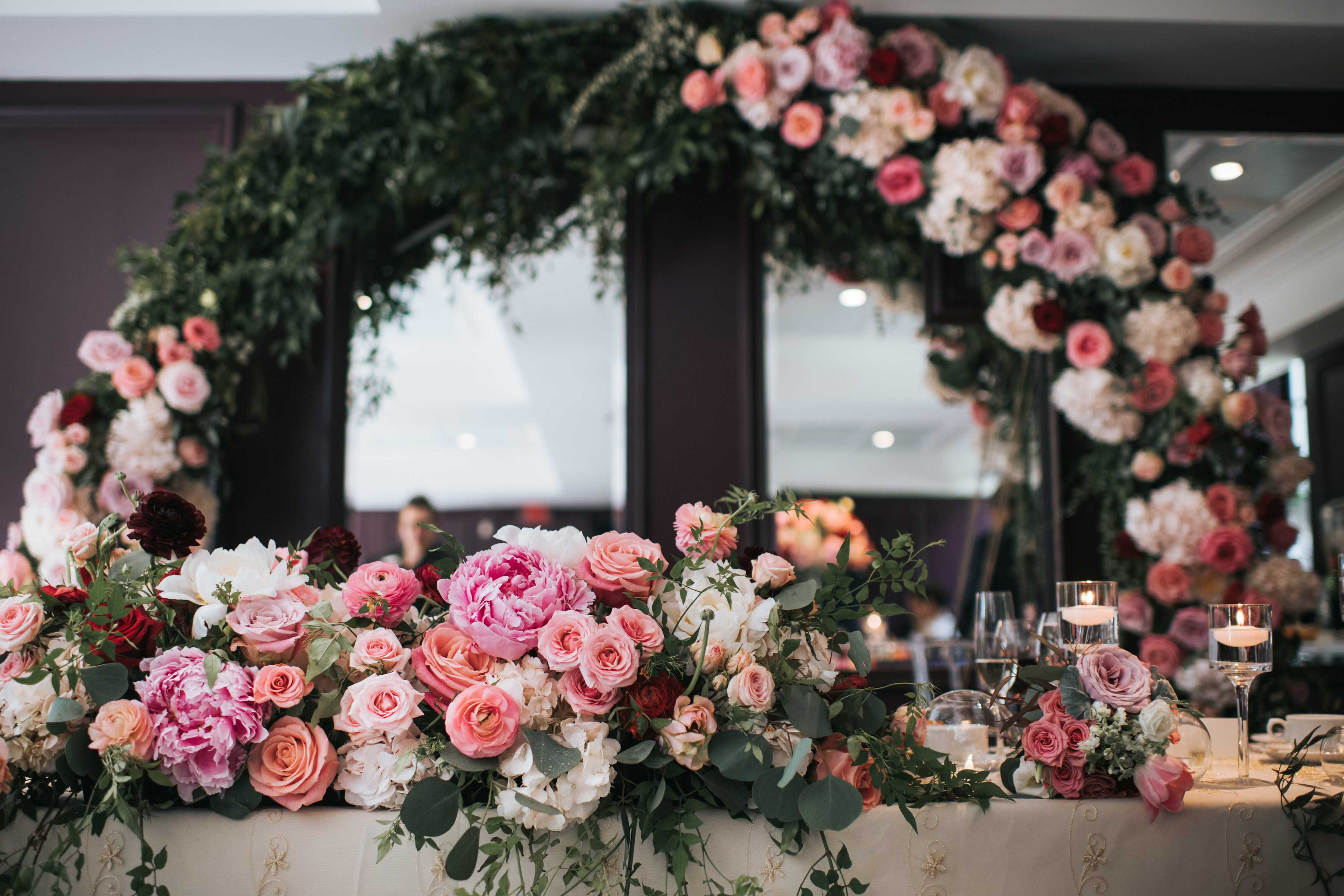 Bride & Groom table floral decorations